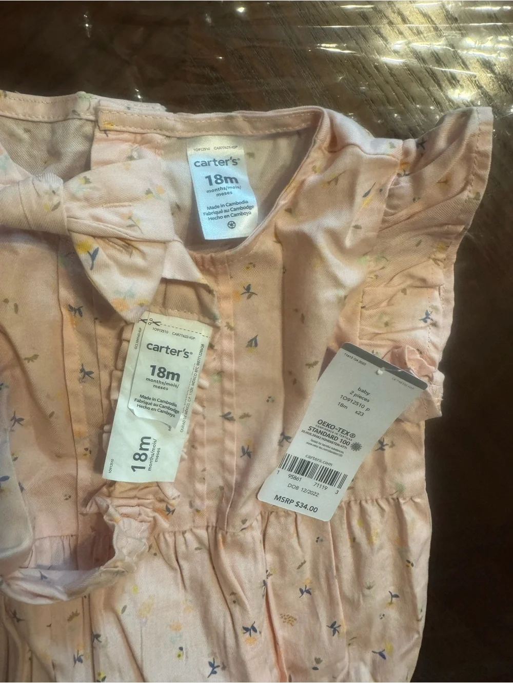 Carter's Peach Floral Baby Romper with Matching Bow